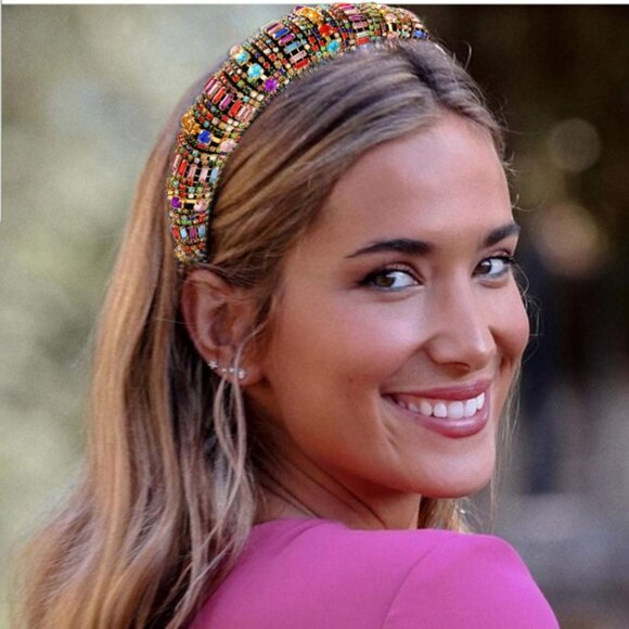 Beaded Multicolor Rainbow Rhinestone Cz Padded Hair Headband 6.5*6.5*1.5inch main image 5
